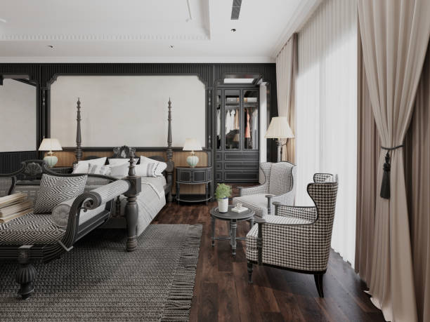istock Elegant contemporary bedroom interior design with classic elements 2184288633