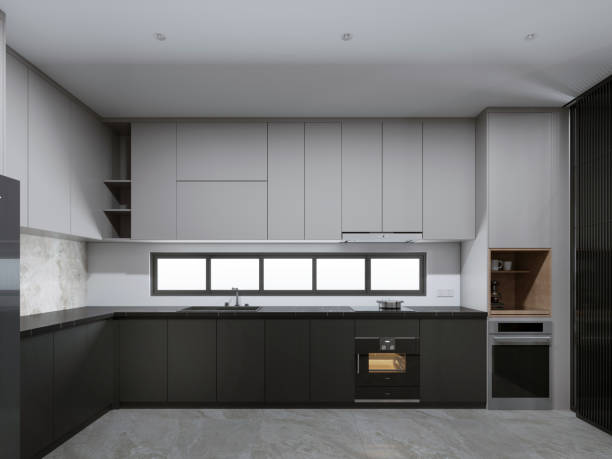 istock Modern minimalist kitchen with sleek cabinetry and integrated appliances 2184288909
