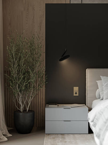 istock Contemporary bedroom design with modern lighting and minimalist decor 2184289367