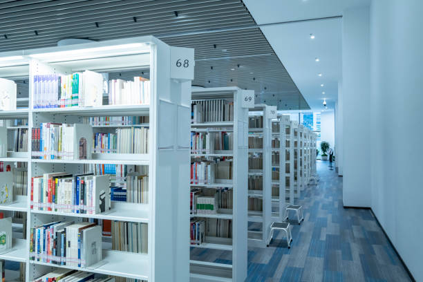 istock Bookshelves in the library 2184296260