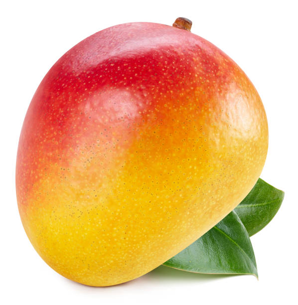 istock Fresh mango fruits with leaves isolated 2184298711
