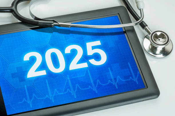 istock Tablet with the number 2025 on the display 2184303900