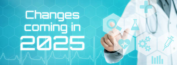 istock Doctor touching an icon on a futuristic interface - Changes coming in 2025 2184304456