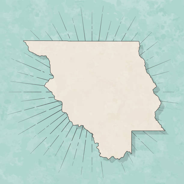 Map of Red River parish - Louisiana, in a trendy vintage style. Beautiful retro illustration with old textured paper and light rays in the background (colors used: blue, green, beige and black for the outline). Vector Illustration (EPS file, well layered and grouped). Easy to edit, manipulate, resize or colorize. Vector and Jpeg file of different sizes.