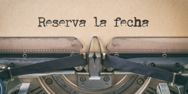 istock Text written with a vintage typewriter - Save the date in spanish 2184308182