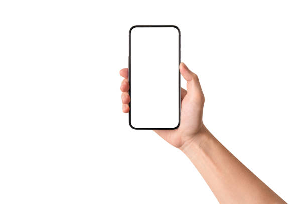 istock Hand showing smartphone with blank screen isolated on white background. 2184310037