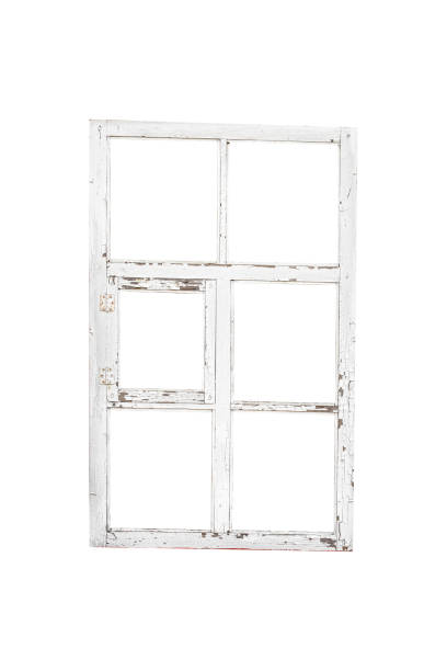 istock Old white wooden window with six sashes is isolated. 2184320810