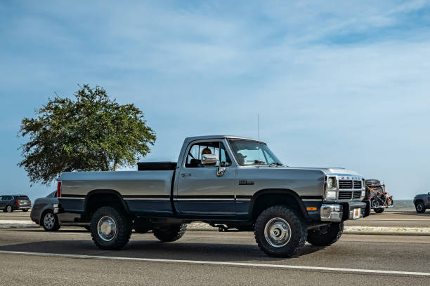 Gulfport, MS - October 04, 2023: Wide angle front corner view of a 1993 Dodge Power Ram 250 LE Regular Pickup at a local car show.