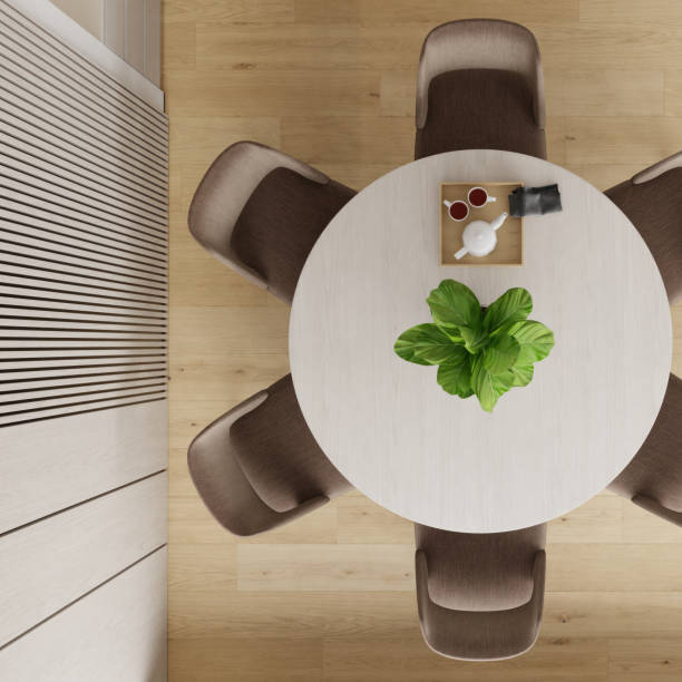 istock Modern dining room interior with modern furniture top view 2184327749