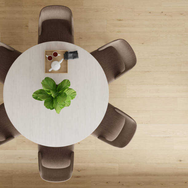 istock Modern dining room interior with modern furniture top view 2184327768
