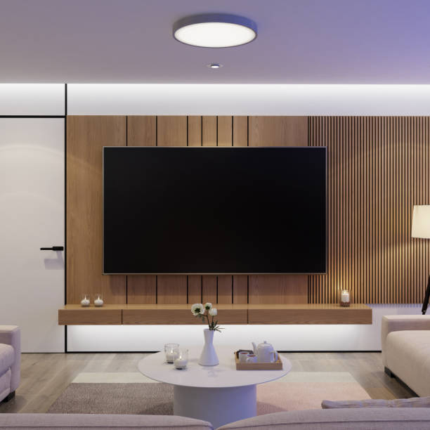istock Modern Scandinavian Living Room with White LED Ambient Lighting 2184329492