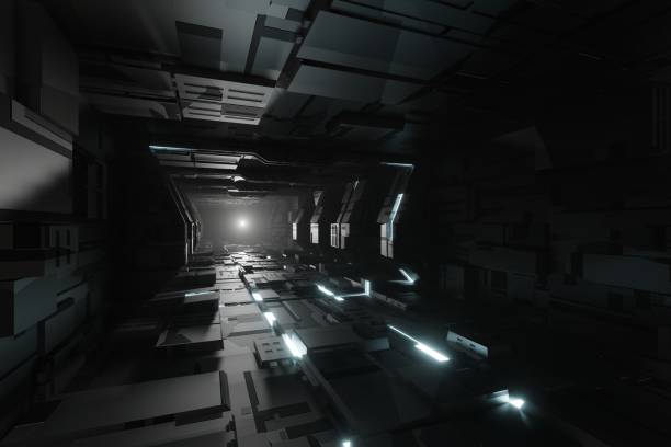 istock Sci-fi tunnel with glowing neon light, graphic for technology concept, 3D rendering. 2184329813