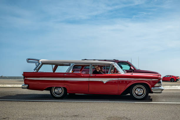 Gulfport, MS - October 04, 2023: Wide angle side view of a 1959 Edsel Villager Station Wagon at a local car show.
