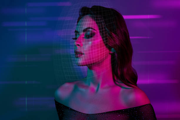 istock Creative collage image of elegant lady dace scanning identification discotheque vivid neon illumination dark background 2184333979