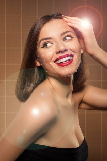istock 3d abstract creative template collage of dreamy smiling lady passing face control isolated brown color background 2184334158