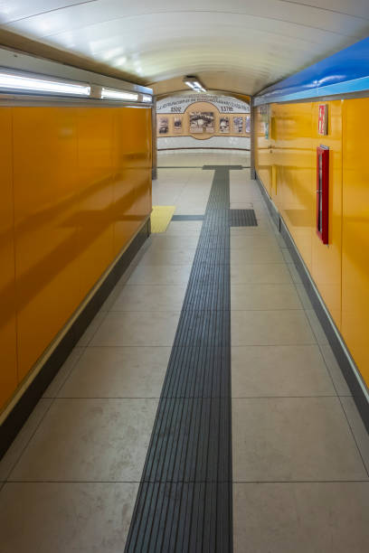 Madrid, Madrid - October 01, 2024: : Inside the Bilbao metro station. Communication corridors from one metro line to another and exits
