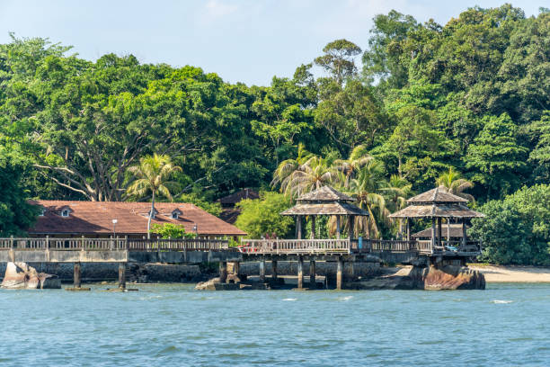 Wooden huts on coast in Pulau Ubin