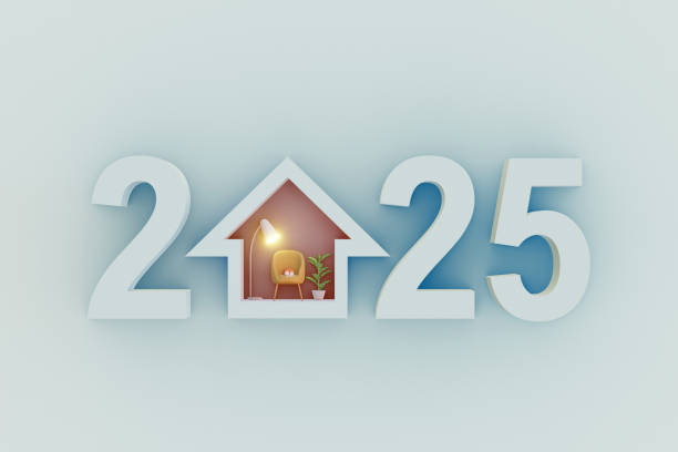 istock Creative 2025 New Year Concept with House Illustration. 3d render 2184339634