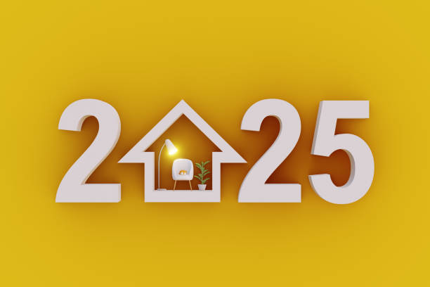 istock Creative 2025 New Year Concept with House Illustration. 3d render 2184339636