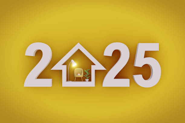 istock Creative 2025 New Year Concept with House Illustration. 3d render 2184339639