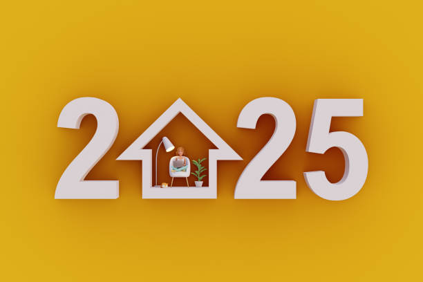 istock Creative 2025 New Year Concept with House Illustration. 3d render 2184339646
