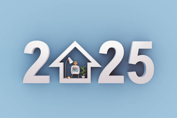 Creative 2025 New Year Concept with House Illustration. 3d render