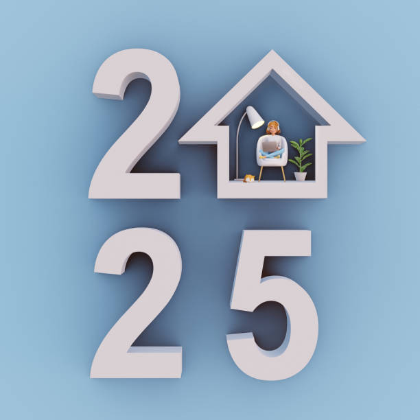 istock Creative 2025 New Year Concept with House Illustration. 3d render 2184339664