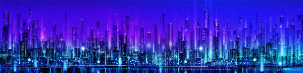 istock Futuristic Cityscape with Vibrant Neon Lights and Starry Sky 2184343446