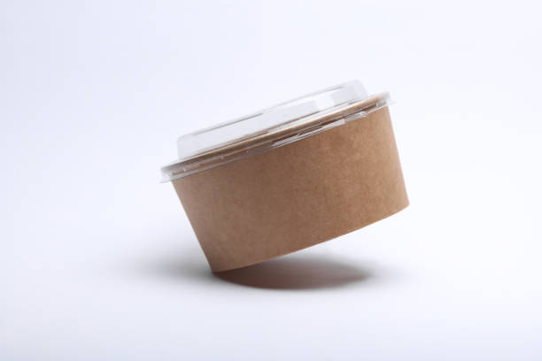 istock Eco cardboard round food box floating on white background 2184350928