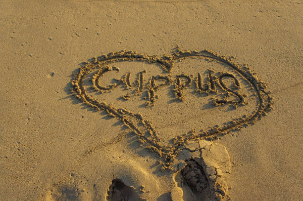 istock A heart drawn in sand with the word \'CYPRUS\' at a serene beach during sunset. 2184366561
