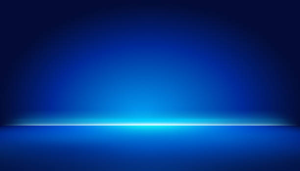 Studio dark blue gradient neon background, Light glowing bright floor and wallpaper, Empty room interior for display product in night tone and shiny surface for car, Motorcycle, Modern technology.