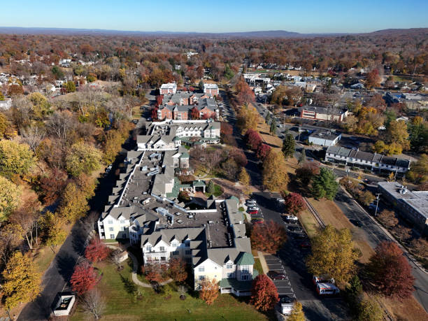 istock Small town in America apartment complex aerial 2184388721