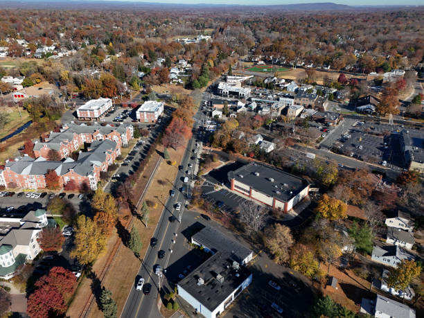 istock Small town in America drone point of view 2184389343