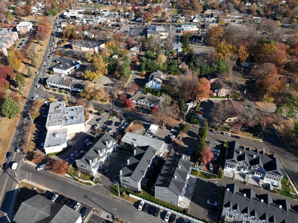 istock Small town in America high angle view 2184389364