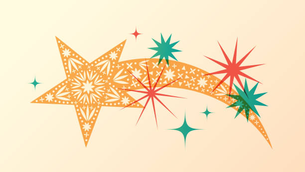 Beautiful yellow shooting star cutout. New Year celebration. Laser cutting style. Celebration design element. Bright and shiny effect. Retro style. Vector illustration.