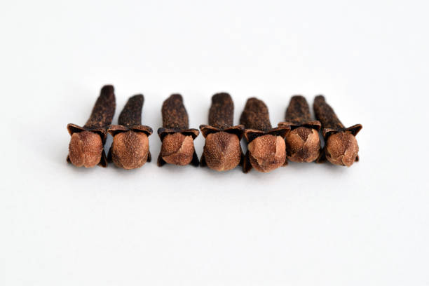 Dried cloves on a white background, close up view