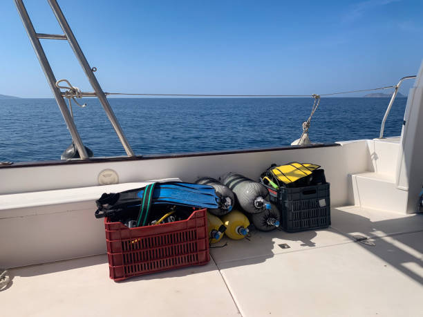 istock Diving gear on a motor boat 2184409407