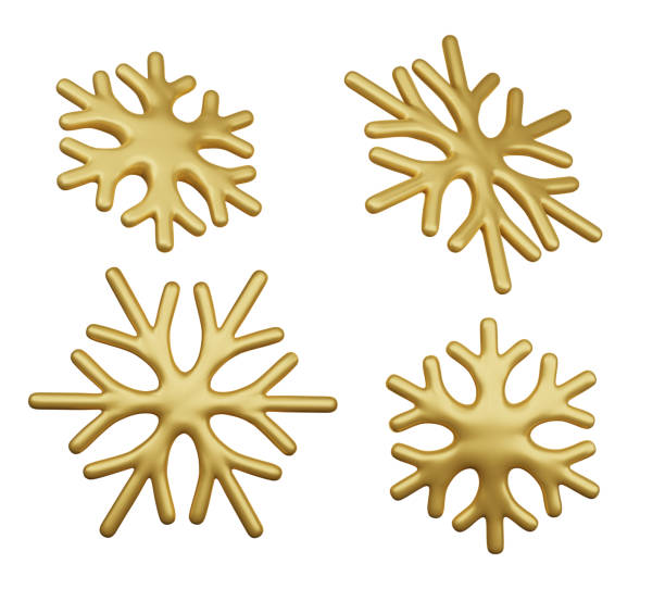 istock 3D Snowflakes collection. Gold realistic snowflake collection isolated on white background 2184419817