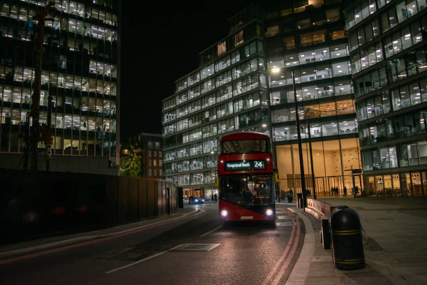 Panning shot of a bus in central London