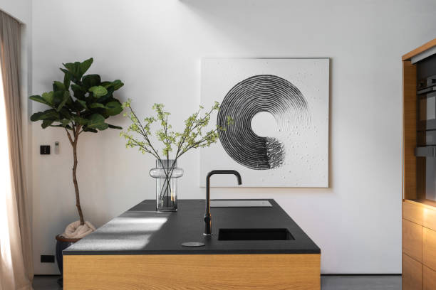 istock Minimalist kitchen design featuring modern decor and household appliance 2184428525