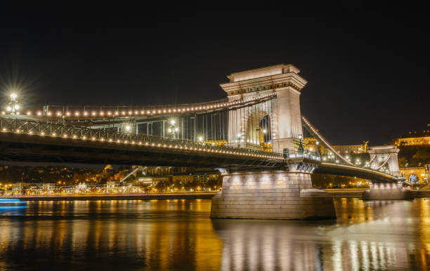 istock Chain Bridge illuminated at night in Budapest, Hungary 2184429745