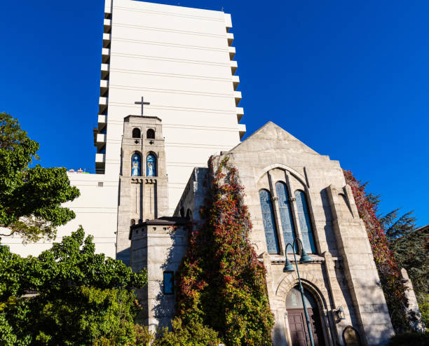 Historic First United Methodist Church With Modern Buildings, Reno, Nevada, USA