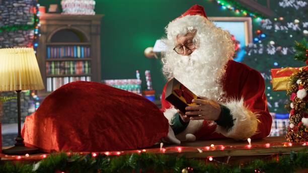 istock Saint Nicholas carefully wraps a gift in his North Pole workshop 2184431755