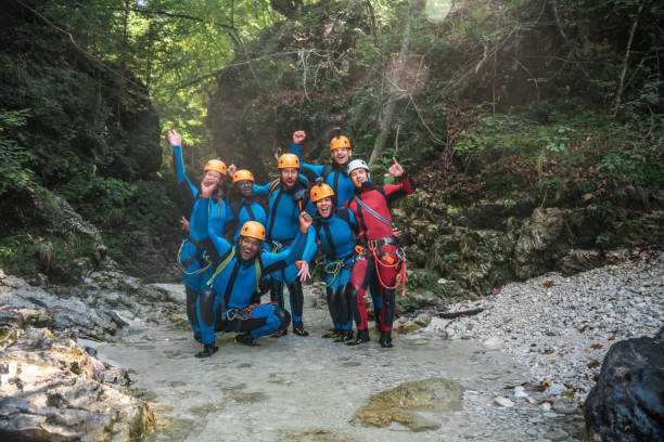 istock Diverse Canyoning Team Ready for Adventure 2184440020