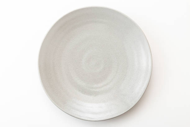 Gray round plate on a white background.