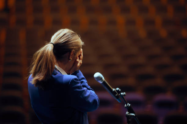 istock Sad Businesswoman Feeling Overwhelmed about Speaking in public 2184457860