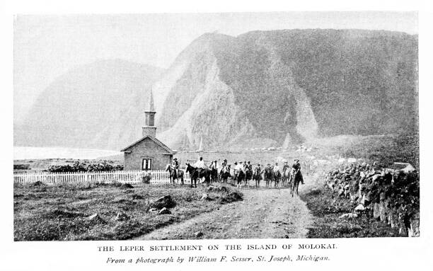 kolonie malomocných, molokai, havaj, spojené státy, americká historie 19. století - havaj fotky stock ilustrace