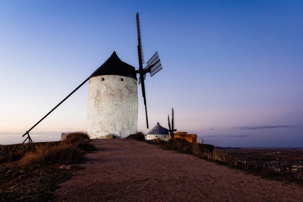 Night view of Windmills in Consuegra, Toledo, La Mancha in Consuegra, Castile-La Mancha, Spain