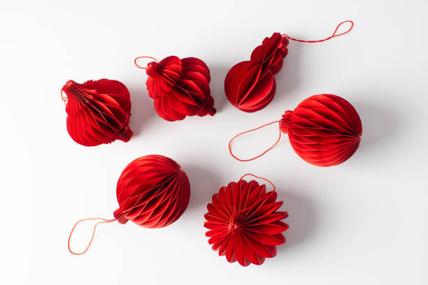 istock Red paper Christmas tree decorations. Stylish Christmas decorations. 2184467953