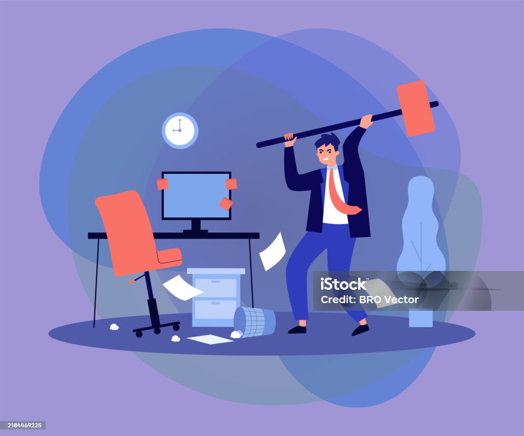 Angry Destroying Computer Angry Office Worker Destroying Personal Computer With Hammer Stock ...